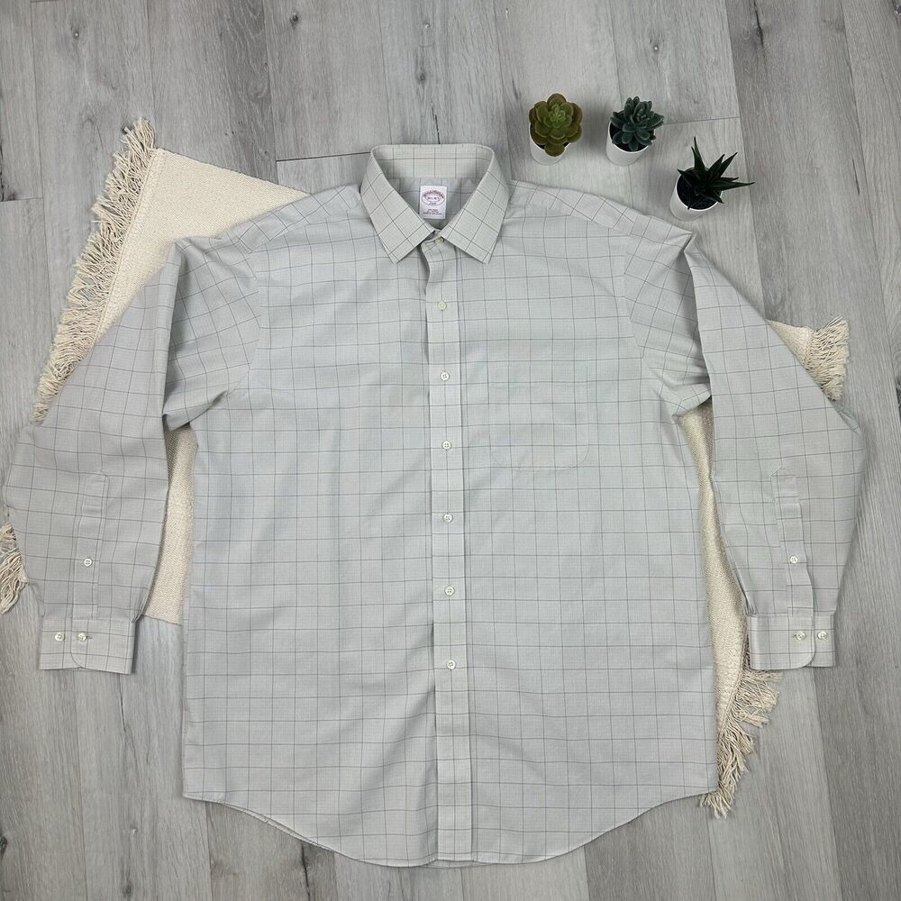 Brooks Brothers 346 Non Iron Shirt Mens 16.5 4/5 Gray  Mini Check Regular Fit